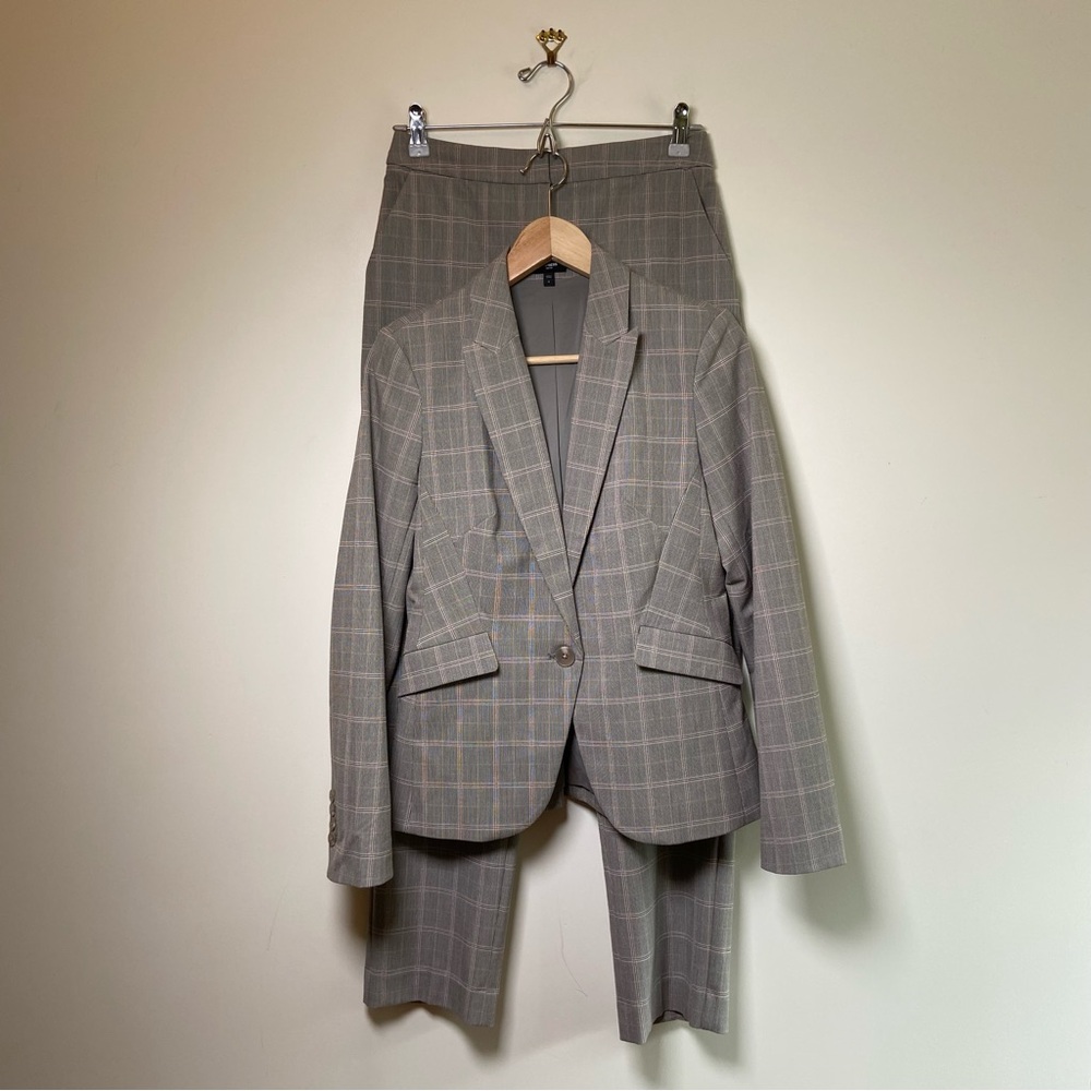 Express Editor Windowpane Plaid Pant Suit